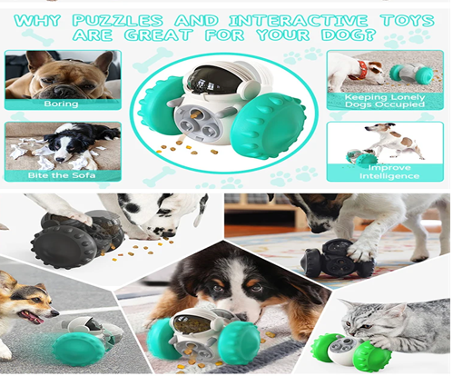 "PUZZLE TOYS FOR MEDIUM AND SMALL DOGS, INTERACTIVE TOY, FOOD DISPENSER, SLOW FEEDER, ROBOT WHEEL"