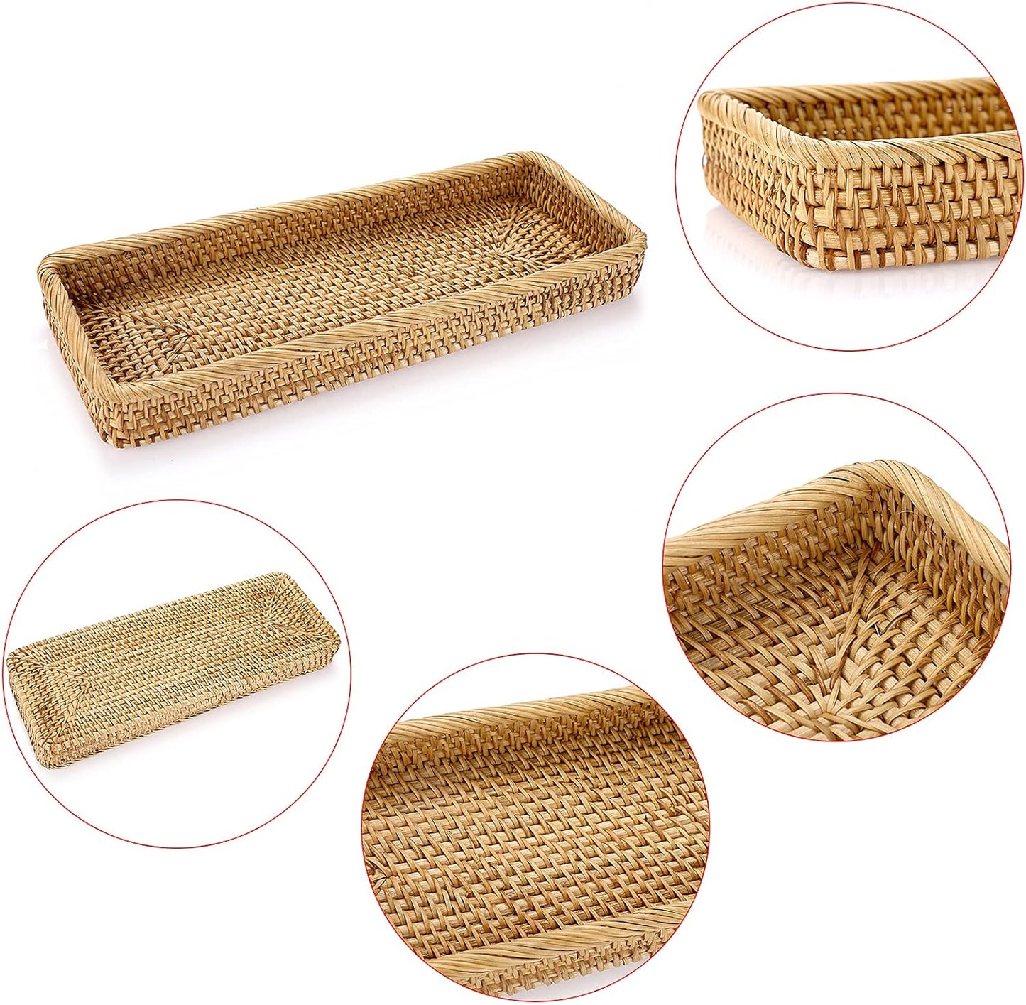 REAL HANDWOVEN RATTAN TRAY WITH HANDMADE WOODEN BEADS GARLAND